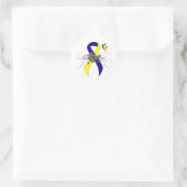 Sticker Rond Ruban de sensibilisation bleu et jaune avec papill (Sac)