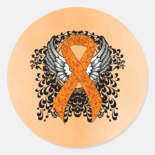 Sticker Rond Ruban de sensibilisation orange avec ailes (Devant)