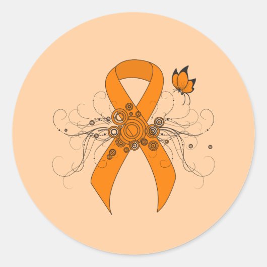 Sticker Rond Ruban de sensibilisation orange avec papillon (Devant)