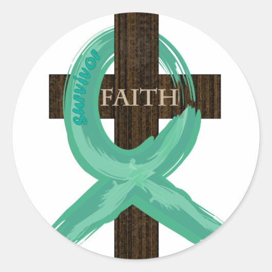 Sticker Rond Ruban de sensibilisation turquoise sur la croix (Devant)