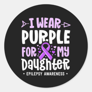 Sticker Rond Ruban d'épilepsie Je porte du violet pour ma fille