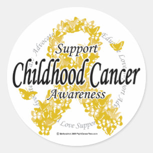 Sticker Rond Ruban du cancer de l'enfance des papillons