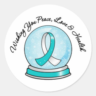 Sticker Rond Ruban du cancer du col de l'utérus Merry Christma