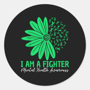 Sticker Rond Ruban Flower De Sensibilisation À La Santé Mentale