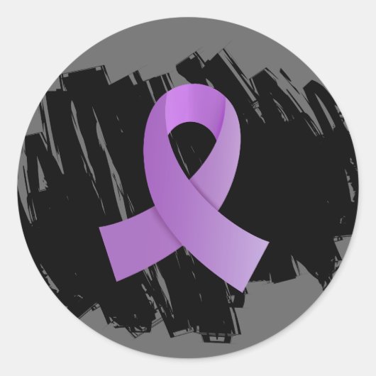 Sticker Rond Ruban Lavande Générale Cancer Avec Écriture (Devant)