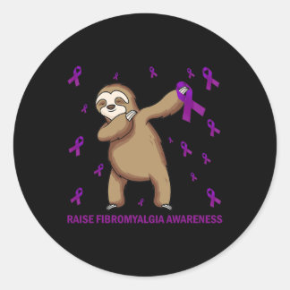 Sticker Rond Ruban mauve Sloth - Sensibilisation à la fibromyal
