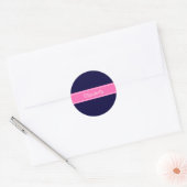 Sticker Rond Ruban Monogramme Navy Blue uni Rose Choc #2 Nom (Enveloppe)