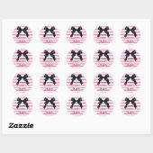 Sticker Rond Ruban noir avec des bandes roses et blanches perso (Feuille)