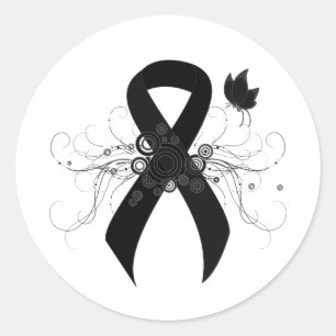 Sticker Rond Ruban noir avec papillon