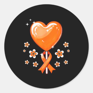 Sticker Rond Ruban Orange Cœur Bonbon Sclérose en Plaques Sensi