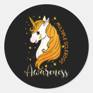 Sticker Rond Ruban orange licorne Sensibilisation à la sclérose