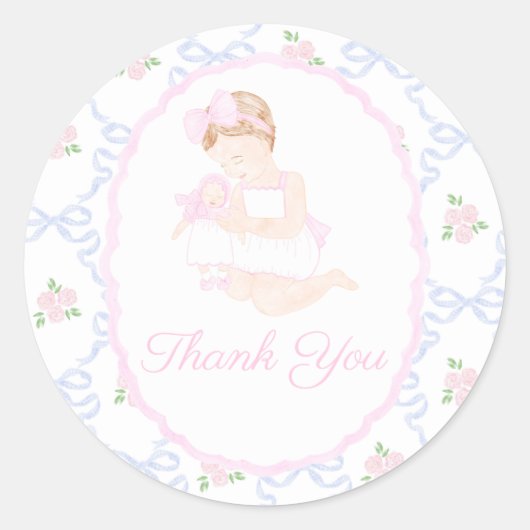 Sticker Rond Ruban Preppy Grandmillennial Dolly & Me Preppy (Devant)