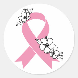 Sticker Rond Ruban rose aux fleurs