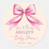 Sticker Rond Ruban rose baby shower mignon merci préférez (Devant)