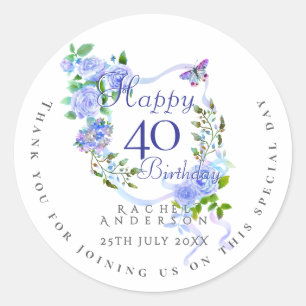 Sticker Rond Ruban Rose Bleu 40e Anniversaire