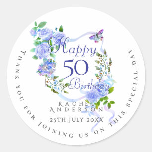Sticker Rond Ruban Rose Bleu 50e Anniversaire