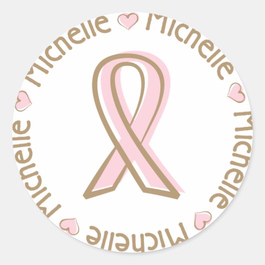 Sticker Rond Ruban rose Cancer du sein Nom Michelle (Devant)