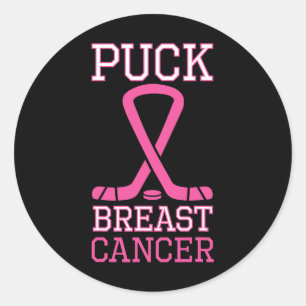 Sticker Rond Ruban Rose Cancer du Sein Puck Hockey sur Glace Ca