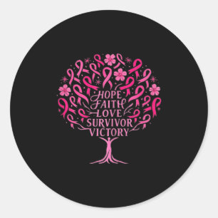 Sticker Rond Ruban rose Cancer du sein Survivant Hope Faith Lov
