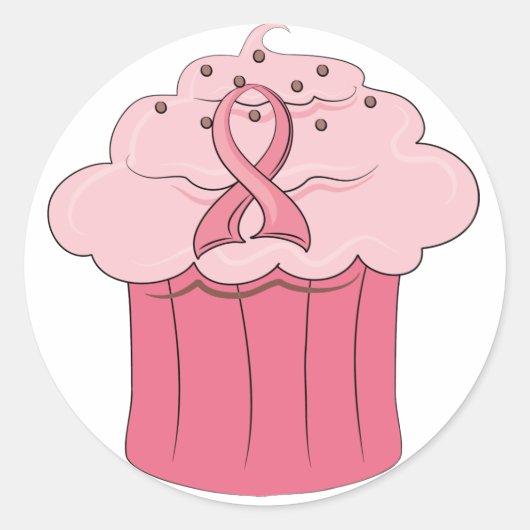 Sticker Rond Ruban rose Cupcake Cancer du sein (Devant)