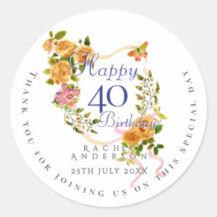 Sticker Rond Ruban Rose Doré 40e Anniversaire