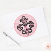 Sticker Rond Ruban rose Fleur de lis (Enveloppe)
