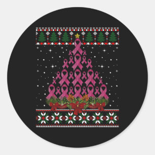 Sticker Rond Ruban rose Noir Arbre de Noël Sensibilisation au c