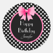Sticker Rond Ruban rose Noir & Blanc Pois Anniversaire (Devant)