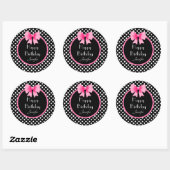 Sticker Rond Ruban rose Noir & Blanc Pois Anniversaire (Feuille)