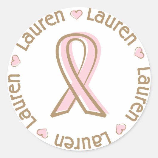 Sticker Rond Ruban rose Nom du cancer du sein Lauren (Devant)