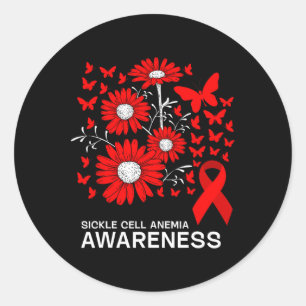 Sticker Rond Ruban Rouge Avec Anémie Cellulaire Faucille Faisée