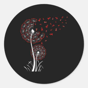 Sticker Rond Ruban Rouge Cœur de Pissenlit Maladie du Sang Canc