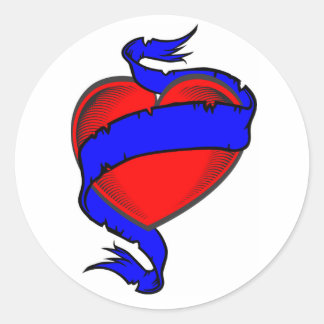 Sticker Rond ruban rouge de coeur
