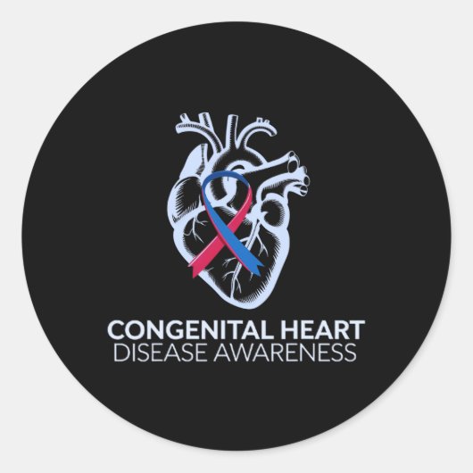 Sticker Rond Ruban Rouge Et Bleu Maladie Cardiaque Congénitale  (Devant)