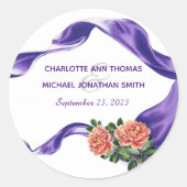 Sticker Rond Ruban royal violet et Mariage floral (Devant)