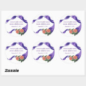 Sticker Rond Ruban royal violet et Mariage floral (Feuille)