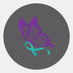 Sticker Rond Ruban sarcelle et violet de sensibilisation à la p