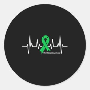 Sticker Rond Ruban Vert Battement de Coeur Maladie Rénale Sensi