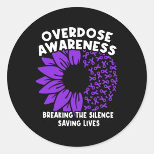 Sticker Rond Ruban Violet de Sensibilisation au Surdosage Dépen
