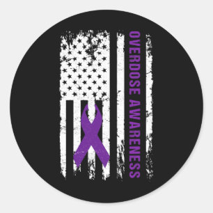 Sticker Rond Ruban Violet de Sensibilisation au Surdosage Dépen