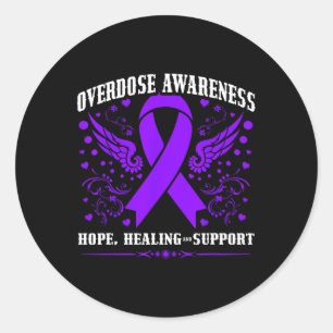 Sticker Rond Ruban Violet de Sensibilisation au Surdosage Dépen