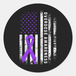 Sticker Rond Ruban Violet de Sensibilisation au Surdosage Drape