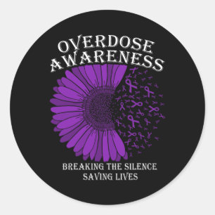 Sticker Rond Ruban Violet de Sensibilisation au Surdosage Drogu
