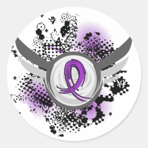 Sticker Rond Ruban Violet Et Ailes Cancer Pancréatique