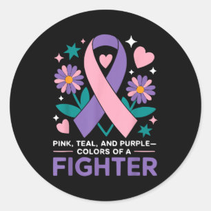 Sticker Rond Ruban violet féminin de sensibilisation au cancer