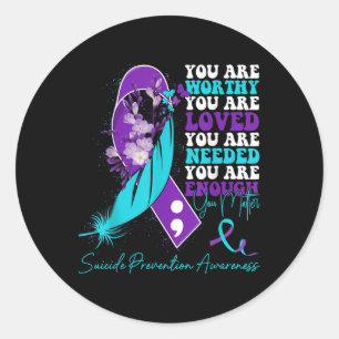 Sticker Rond Ruban Violet Turquoise de Sensibilisation à la Pré