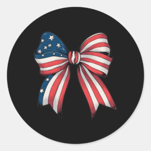 Sticker Rond Rubans Coquette Rétro 4 Juillet Drapeau Américain 