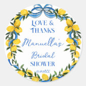 Sticker Rond Rubans de nœud bleu des citrons faveur de douche d (Devant)