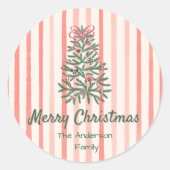 Sticker Rond Rubans Retro Vert Rouge Main Tirée Arbre Noël (Devant)