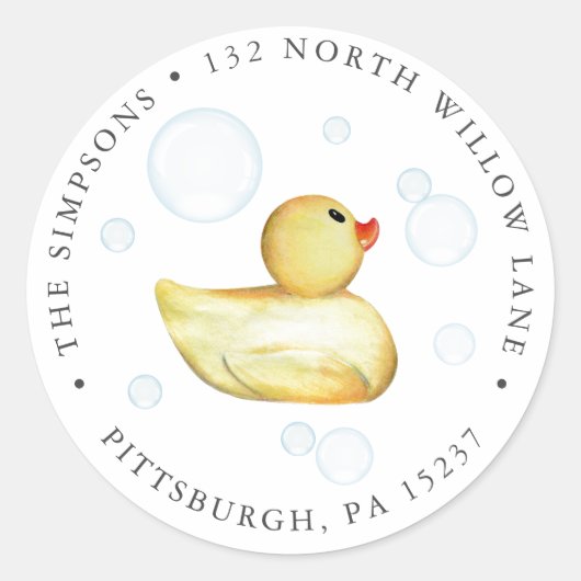 Sticker Rond Rubber Duck Baby shower Adresse de retour (Devant)